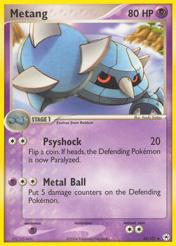 Metang 43/101 Uncommon Hidden Legends Pokemon Reverse Holo Near Mint
