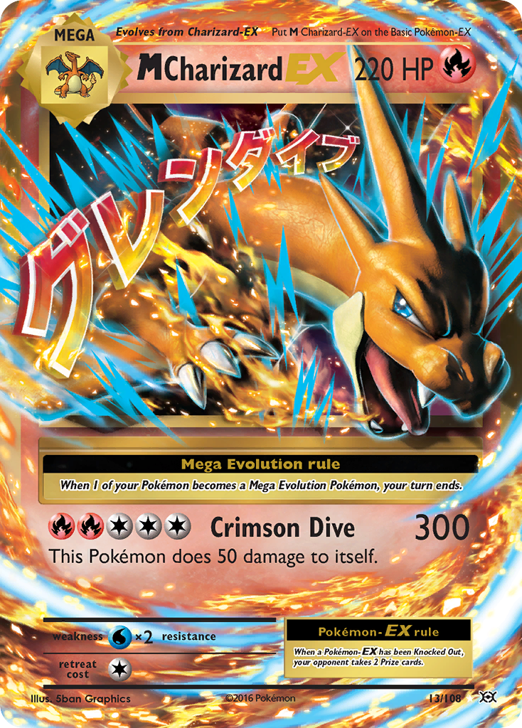 M Charizard EX 13/108 Holo EX Rare Evolutions Pokemon Near Mint