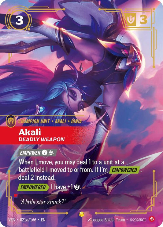 Akali, Deadly Weapon (Alternate Art) 021A/166 Epic Vendetta Riftbound Foil NM
