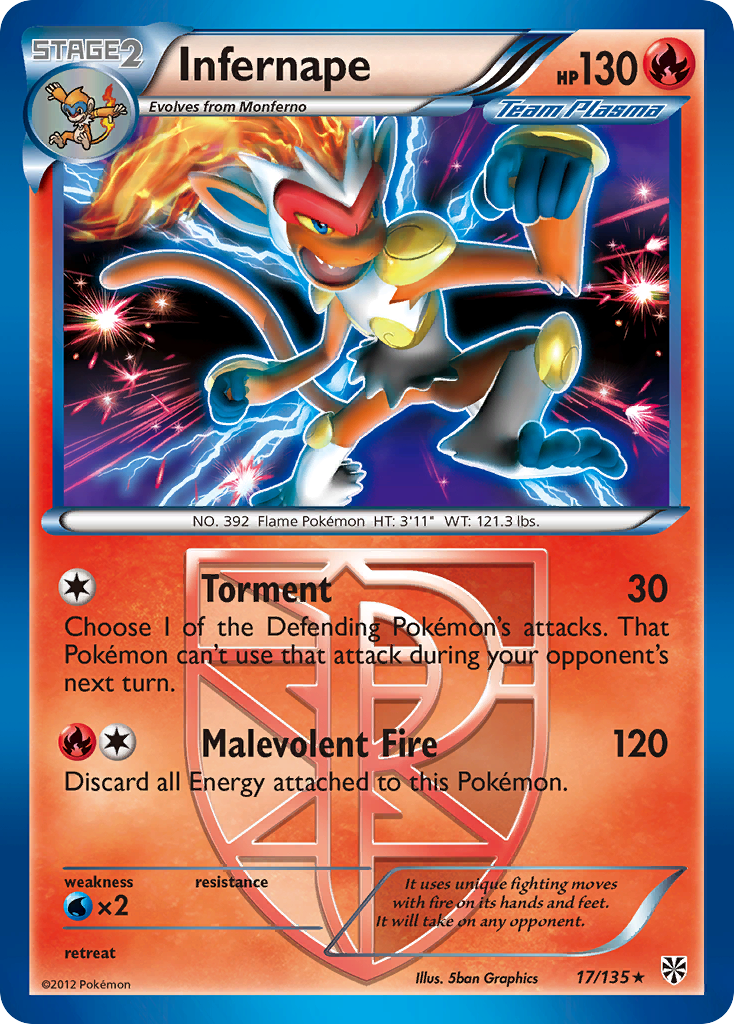 Infernape 17/135 Holo Rare Plasma Storm Pokemon Holo Lightly Played