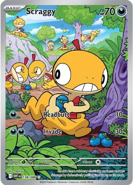 Scraggy 138/086 Holo Illustration Rare White Flare Pokemon Near Mint