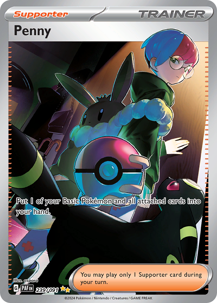 Penny 239/091 Special Illustration Rare Paldean Fates Pokemon Near Mint