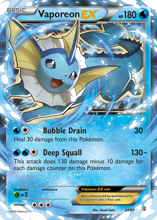 Vaporeon EX 24/83 Holo EX Rare Generations Pokemon Holo Near Mint