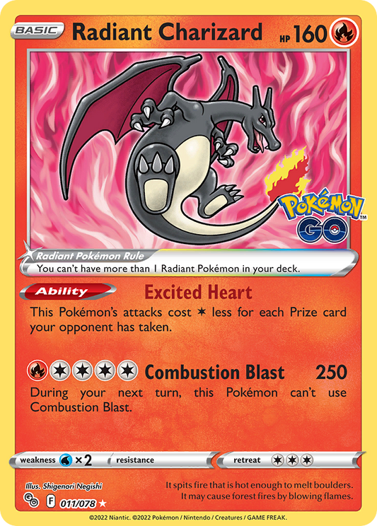 Radiant Charizard 011/078 Radiant Rare Pokemon GO Pokemon Near Mint