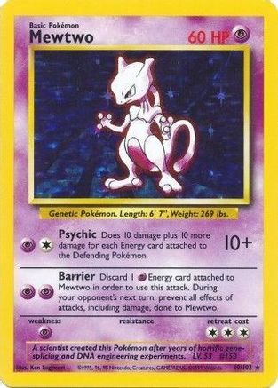 Mewtwo 10/102 Holo Holo Rare Base Set Unlimited Pokemon Moderately Played