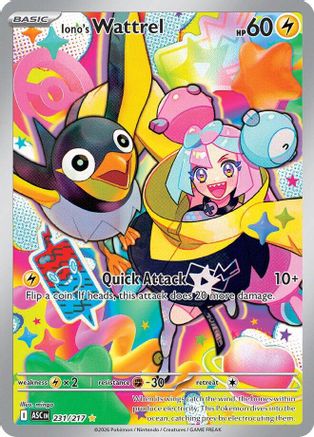 Iono's Wattrel 231/217 Illustration Rare Ascended Heroes Pokemon Near Mint