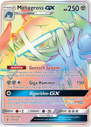 Metagross GX (Secret) 157/145 Holo Secret Rare Guardians Rising Pokemon NM