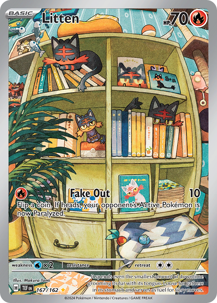 Litten 167/162 Illustration Rare Temporal Forces Pokemon Near Mint