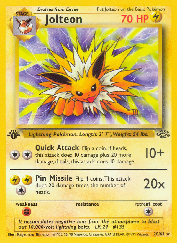 Jolteon 20/64 Rare Jungle Pokemon 1st Edition Moderately Played