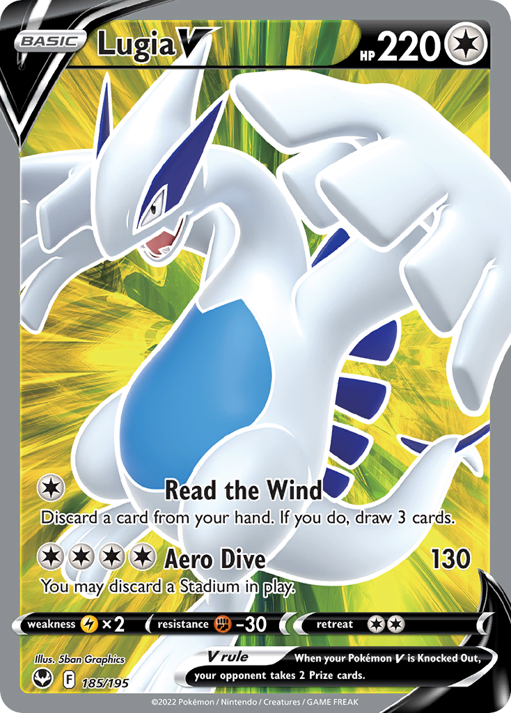 Lugia V 185/195 Ultra Rare Silver Tempest Pokemon Near Mint