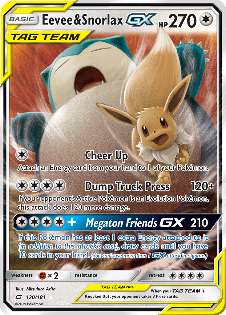 Eevee & Snorlax GX 120/181 Holo GX Rare Team Up Pokemon Near Mint