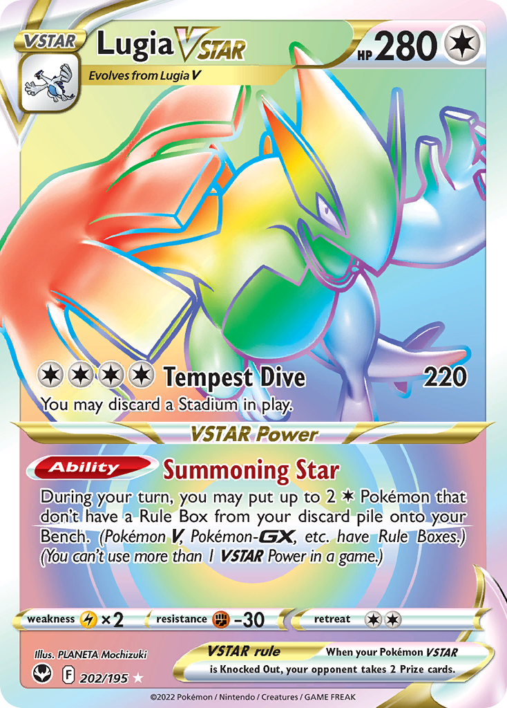 Lugia VSTAR 202/195 Rainbow Rare Silver Tempest Pokemon Near Mint