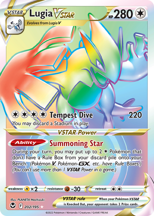 Lugia VSTAR 202/195 Rainbow Rare Silver Tempest Pokemon Near Mint