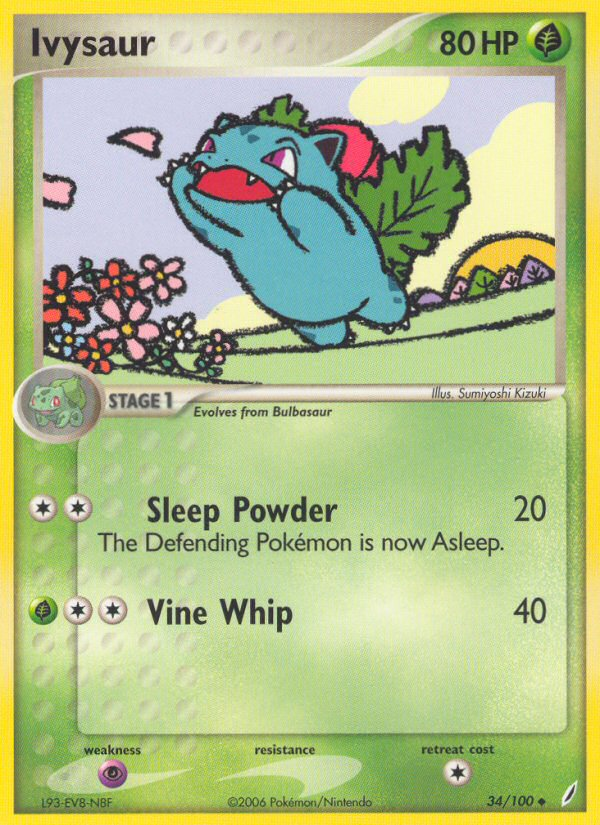 Ivysaur 34/100 Uncommon Crystal Guardians Pokemon Reverse Holo Near Mint