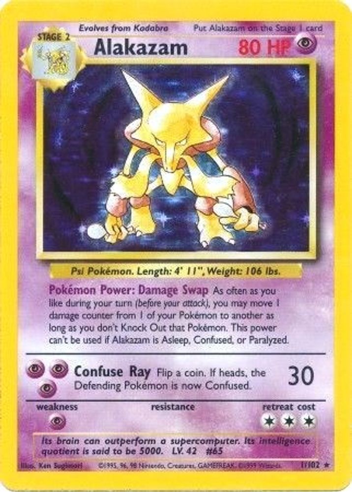 Alakazam 1/102 Holo Rare Base Set Unlimited Pokemon Heavily Played