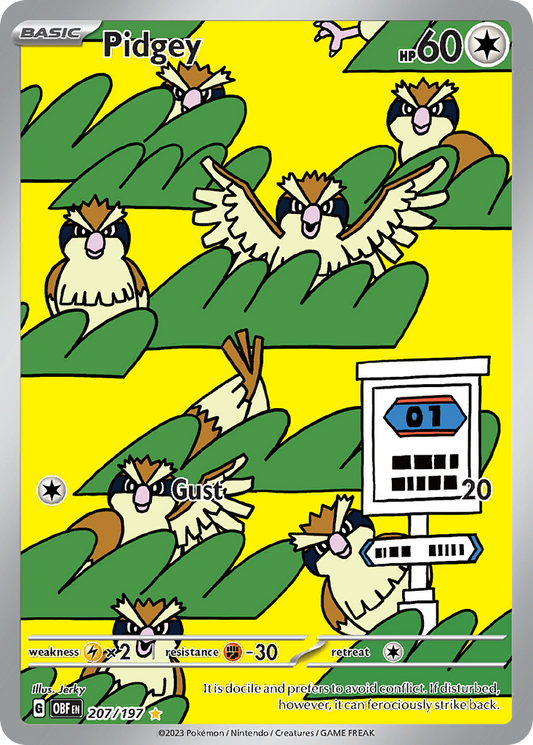Pidgey 207/197 Illustration Rare Obsidian Flames Pokemon Holo Near Mint