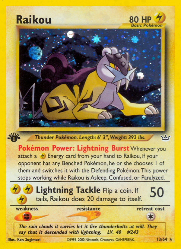 Raikou 13/64 Rare Neo Revelation Pokemon Unlimited Holo Damaged