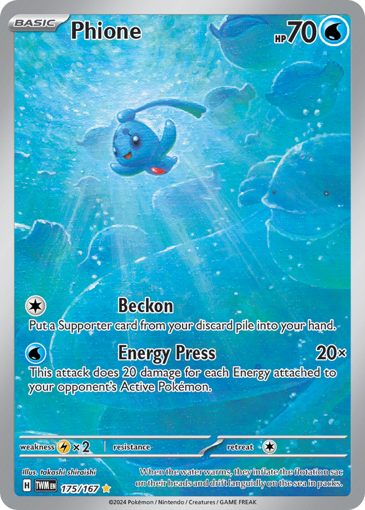 Phione 175/167 Illustration Rare Twilight Masquerade Pokemon Holo Near Mint