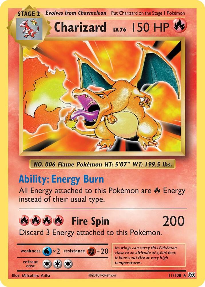 Charizard 11/108 Rare Evolutions Pokemon Reverse Holo Lightly Played