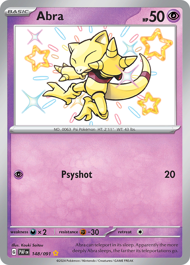 Abra 148/091 Shiny Rare Paldean Fates Pokemon Holo Near Mint
