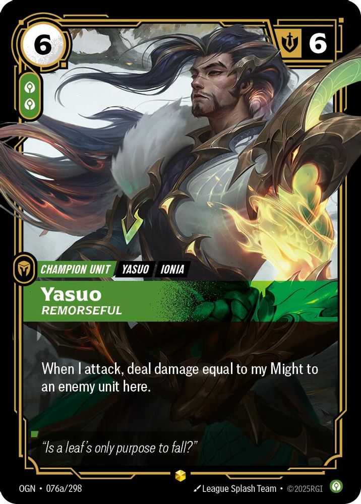 Yasuo - Remorseful (Alternate Art) 076A/298 Showcase Origins Riftbound Foil NM