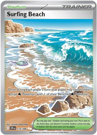 Surfing Beach 114/086 Ultra Rare ME04: Chaos Rising Pokemon Near Mint